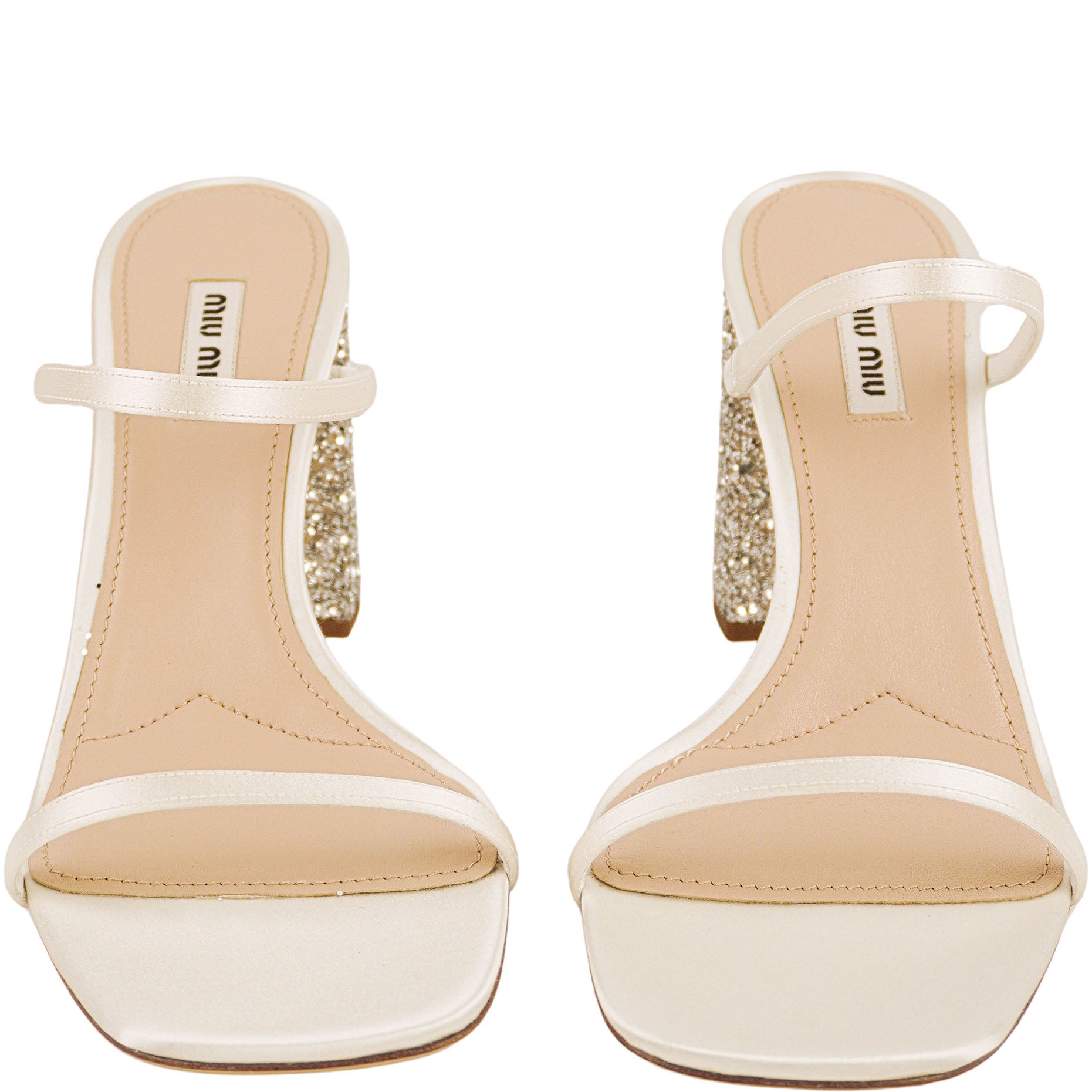 Miu Miu Glitter Satin Sandals in Silver/White 5 Miu Miu Glitter Satin Sandals in Silver/White