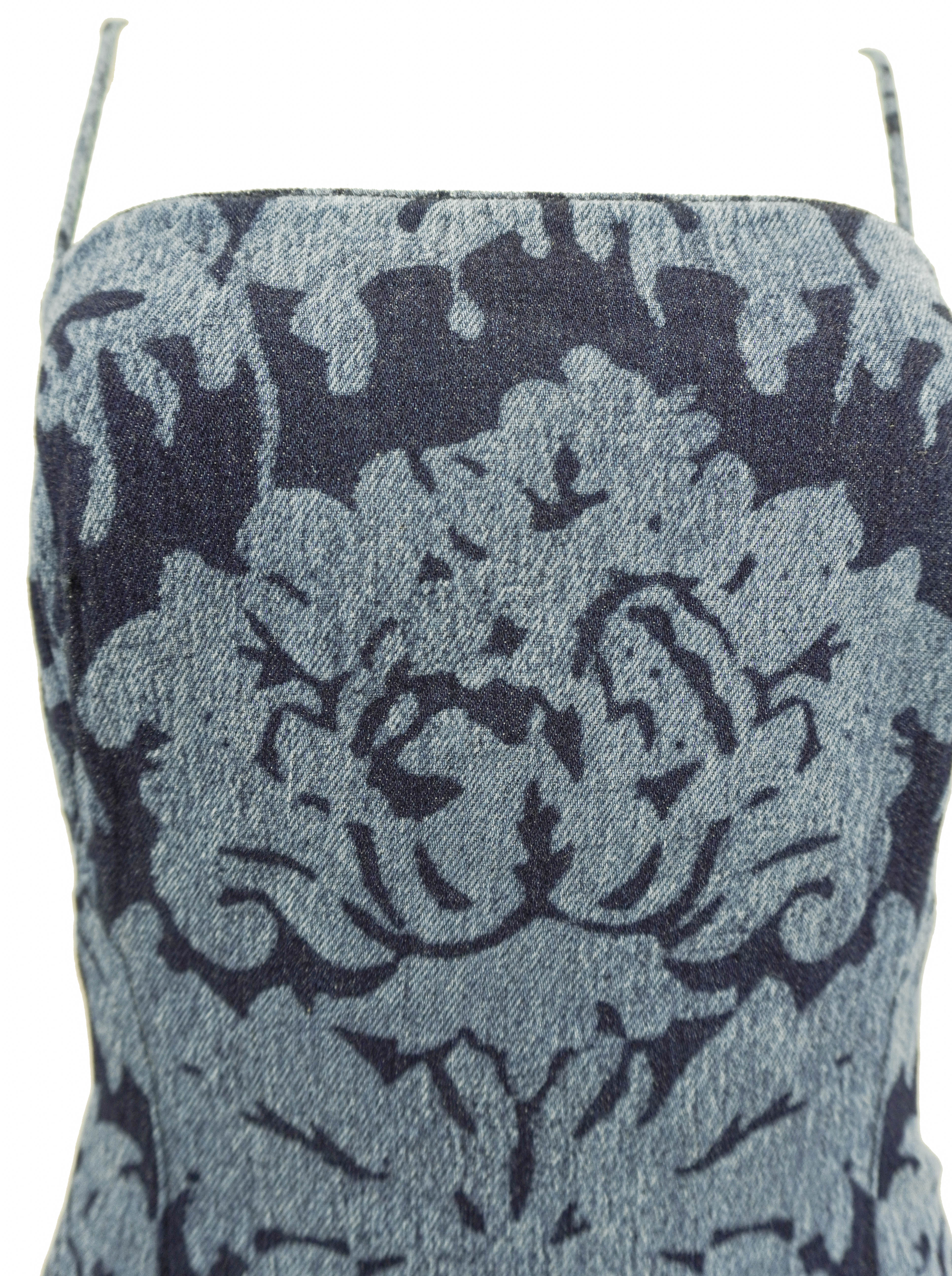 Alexander McQueen Damask Print Denim Dress in Dark Cold Wash