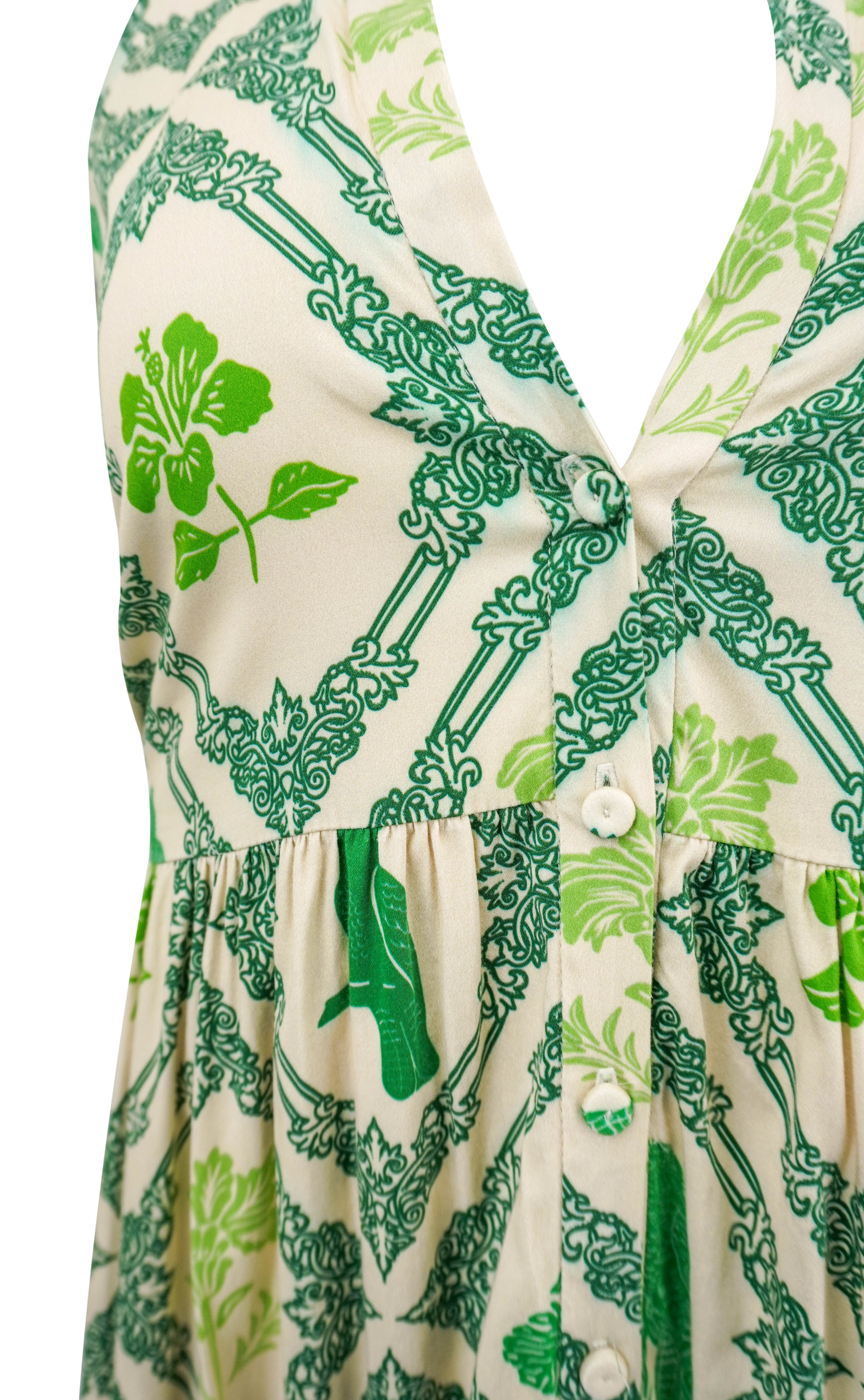 Andres Otalora Yavita Maxi Dress in Green Bird Tile Print