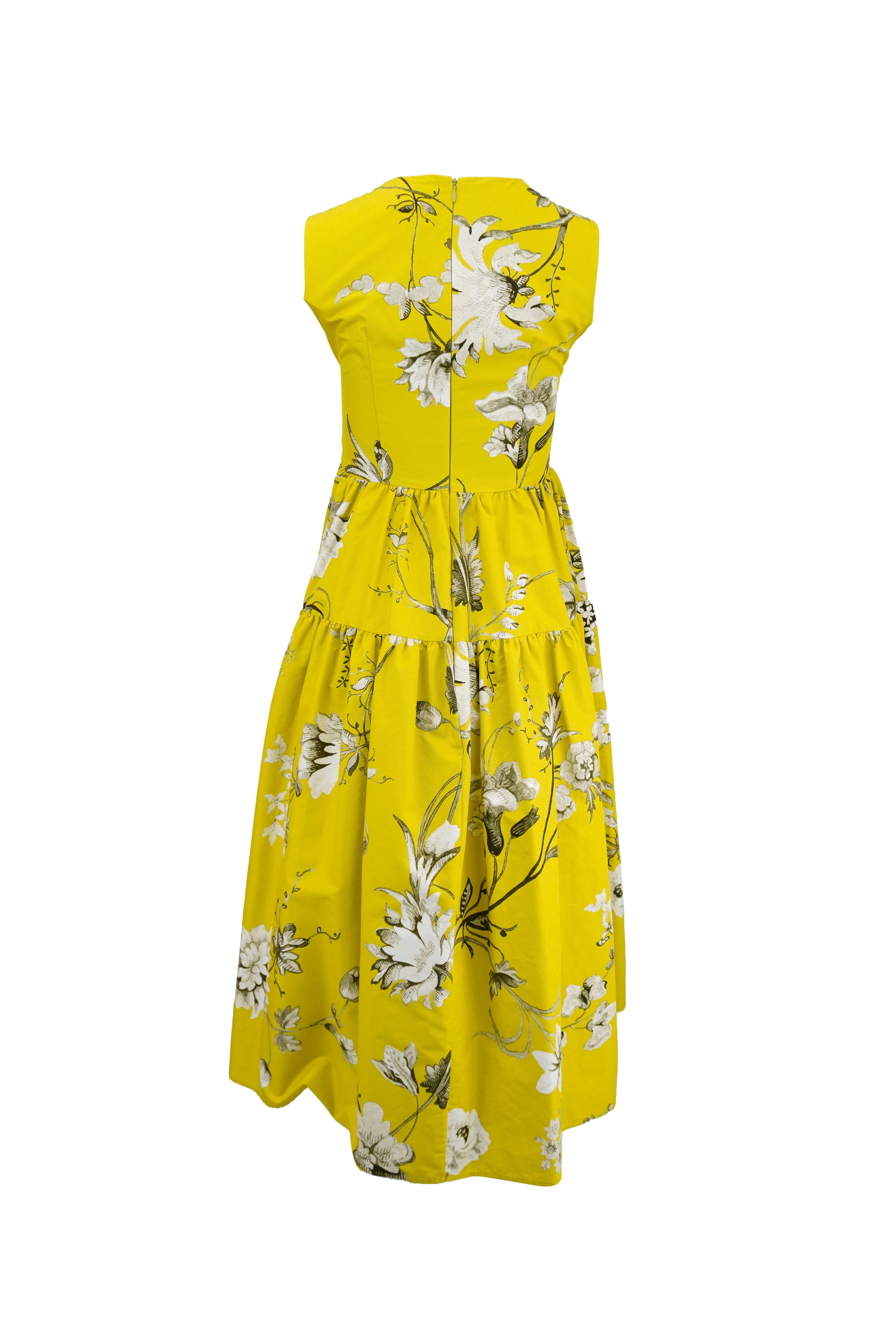 Erdem Eleonore Floral Print Midi Dress in Chartreuse