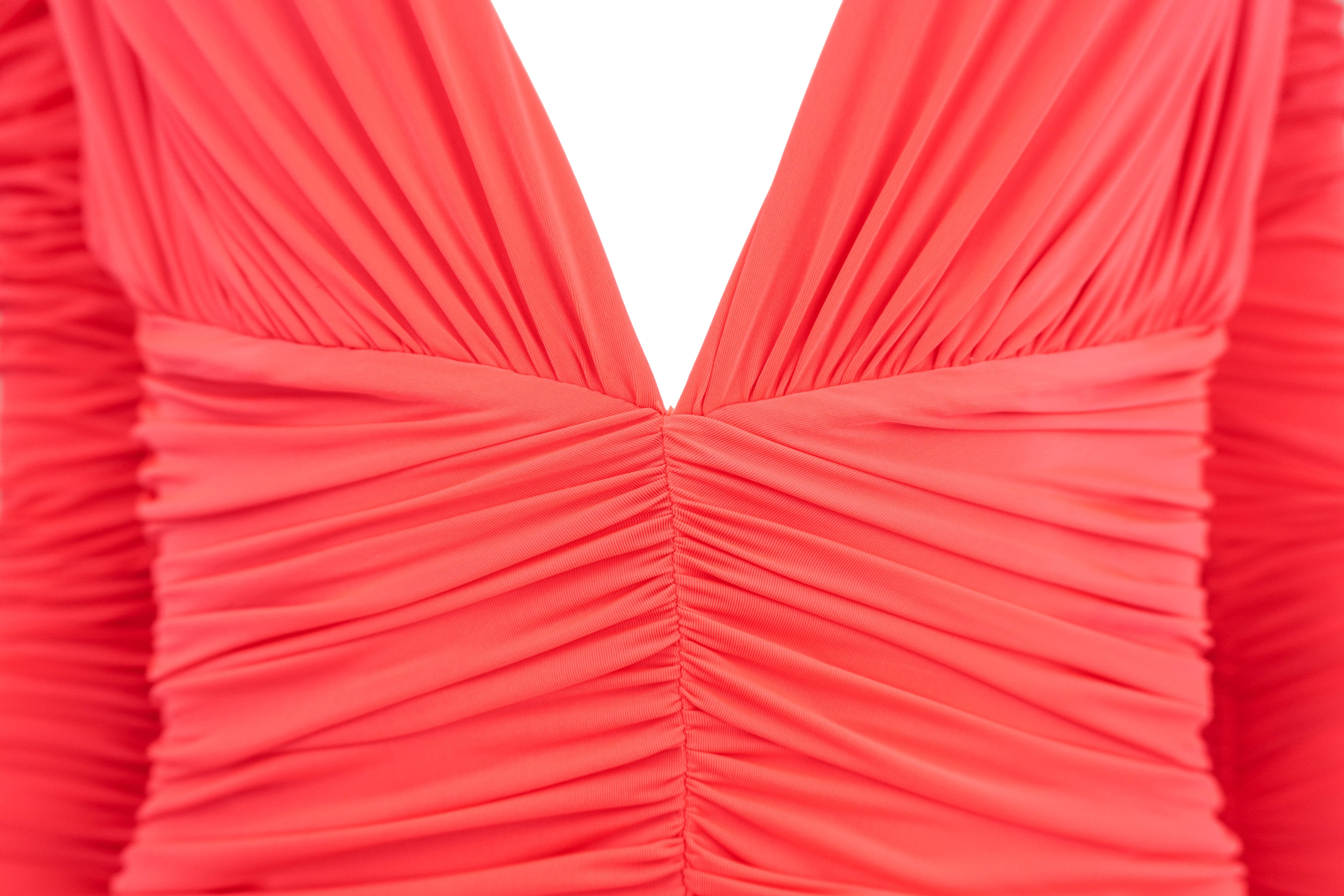Alex Perry Marin Ruched Midi Dress in Papaya