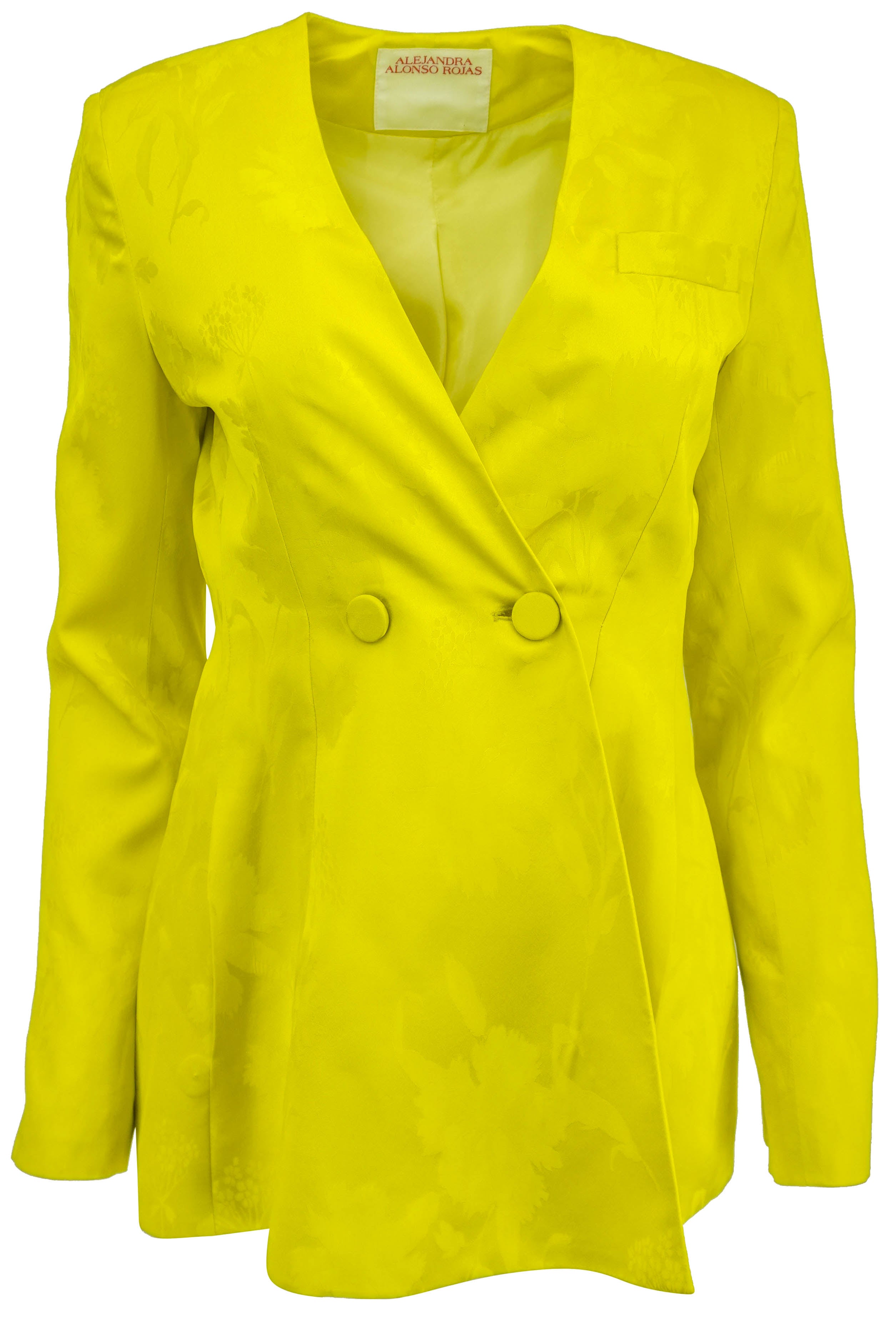 Alejandra Alonso Rojas Double-Breasted Jacquard Jacket in Yellow