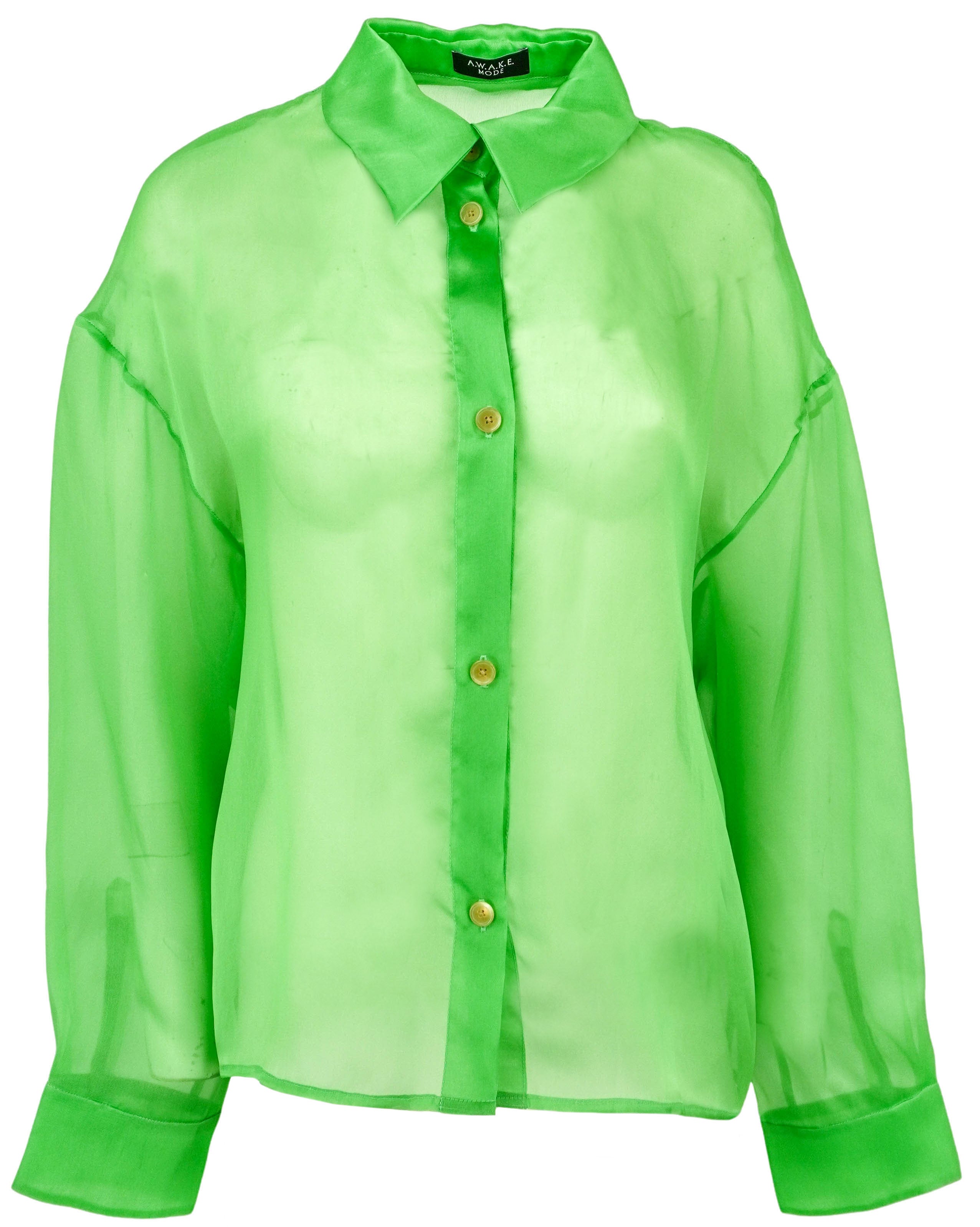 A.W.A.K.E. MODE Silk Organza Shirt in Lawn Green
