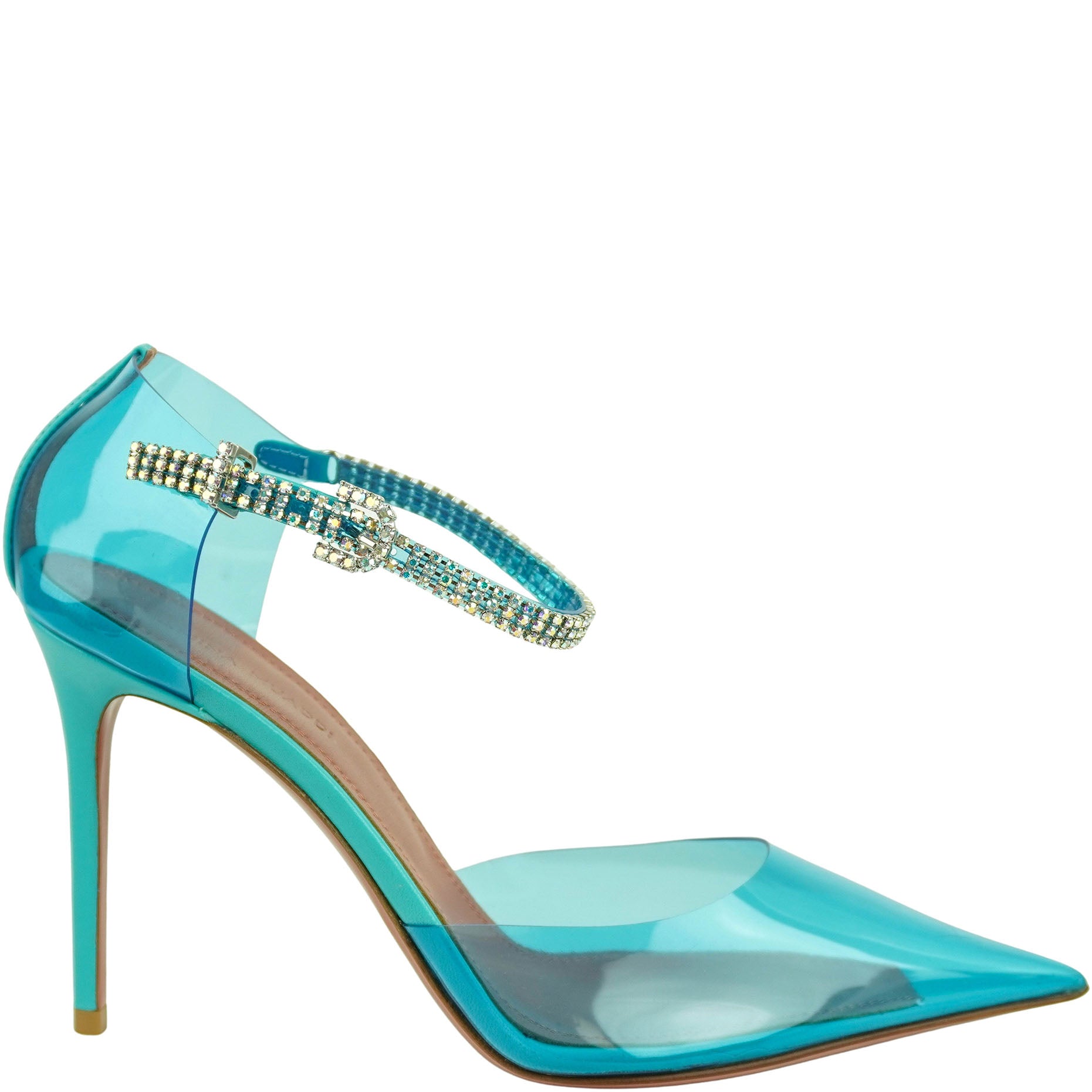 Amina Muaddi Ursina Crystal-Embellished PVC Pumps in Aqua