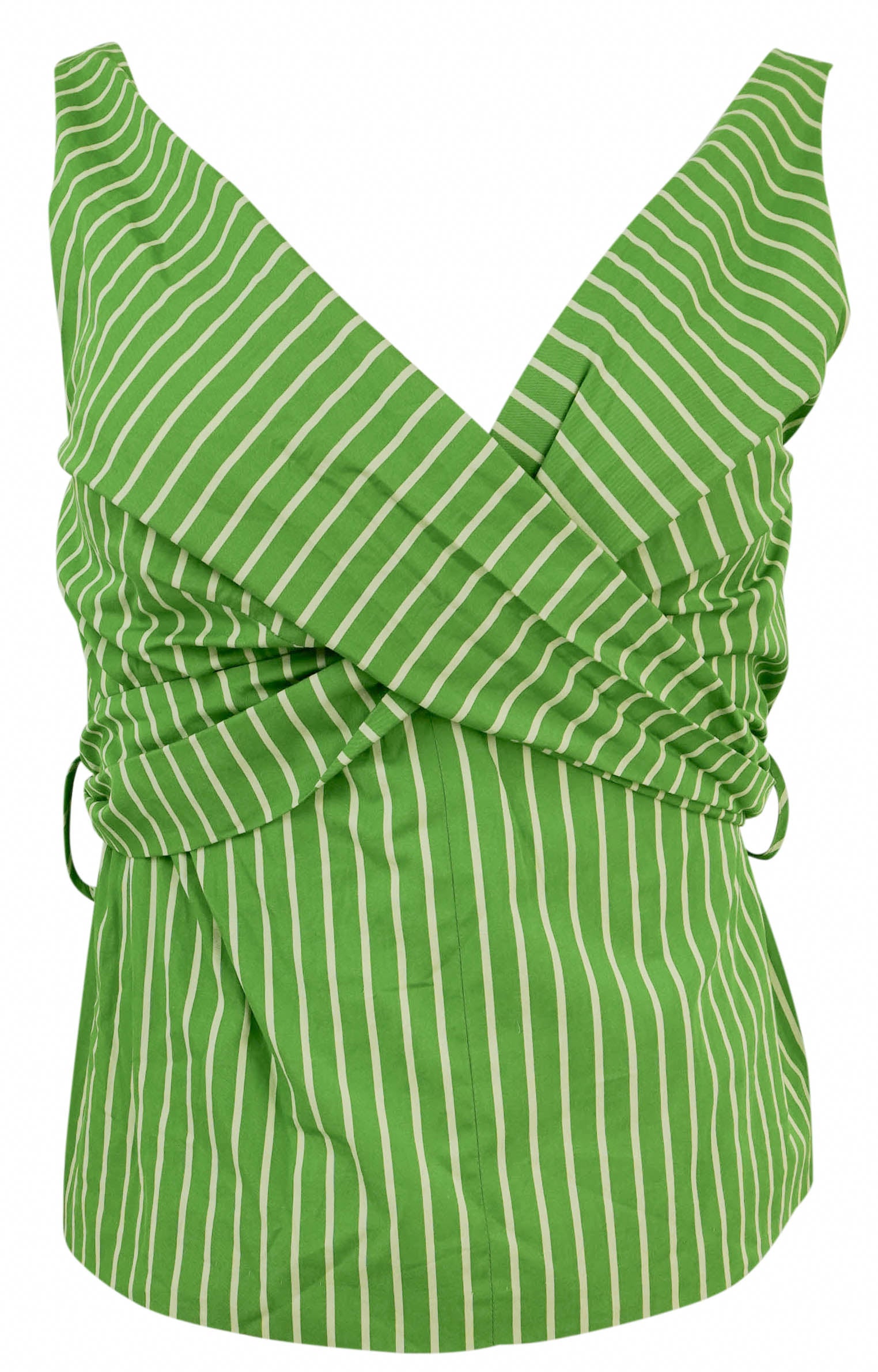 Dries Van Noten Colada V-Neck Striped Top in Green