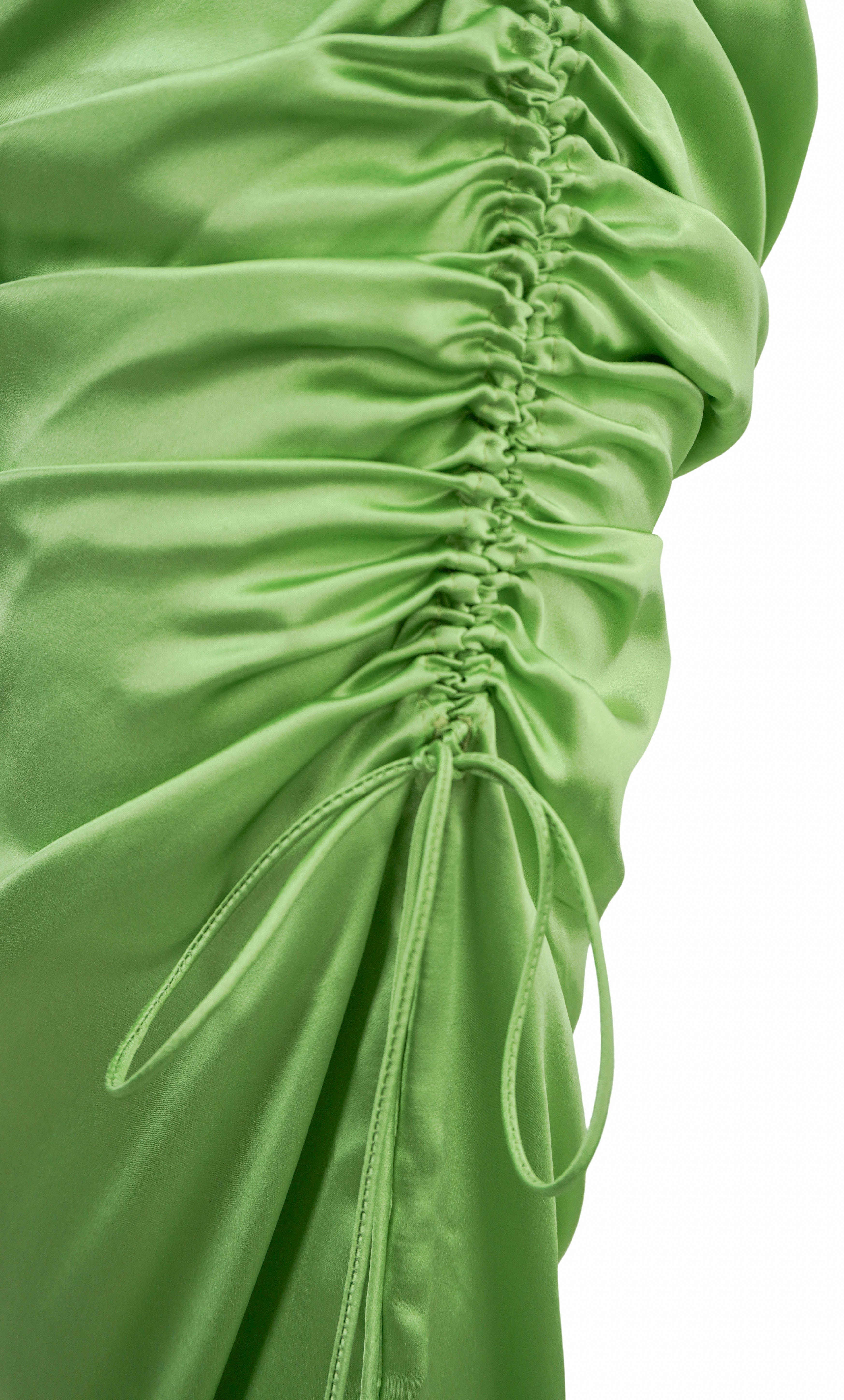 Alejandra Alonso Rojas Side Ruched Silk Midi Skirt in Fern