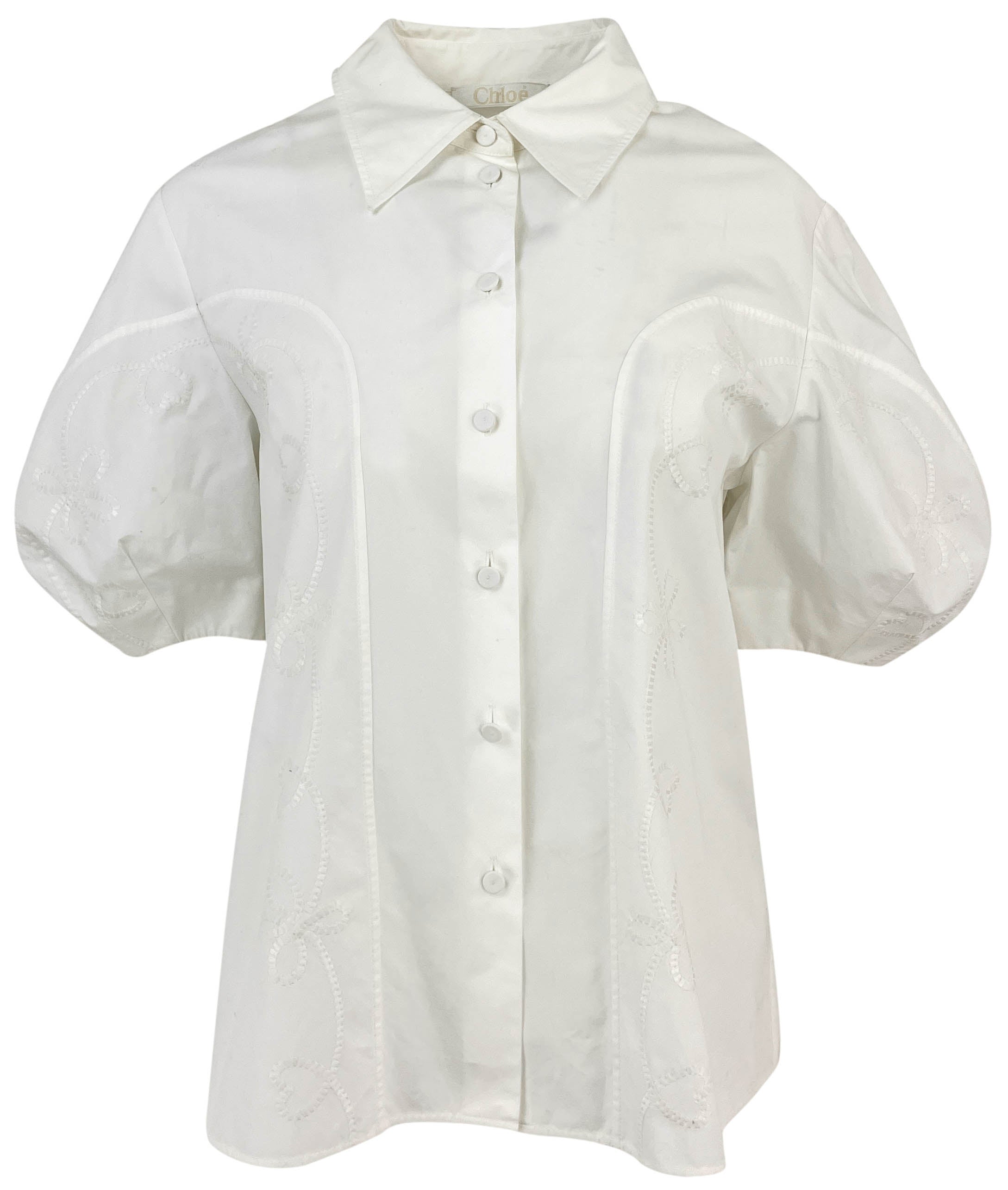 Chloé Embroidered Poplin Blouse in Iconic Milk