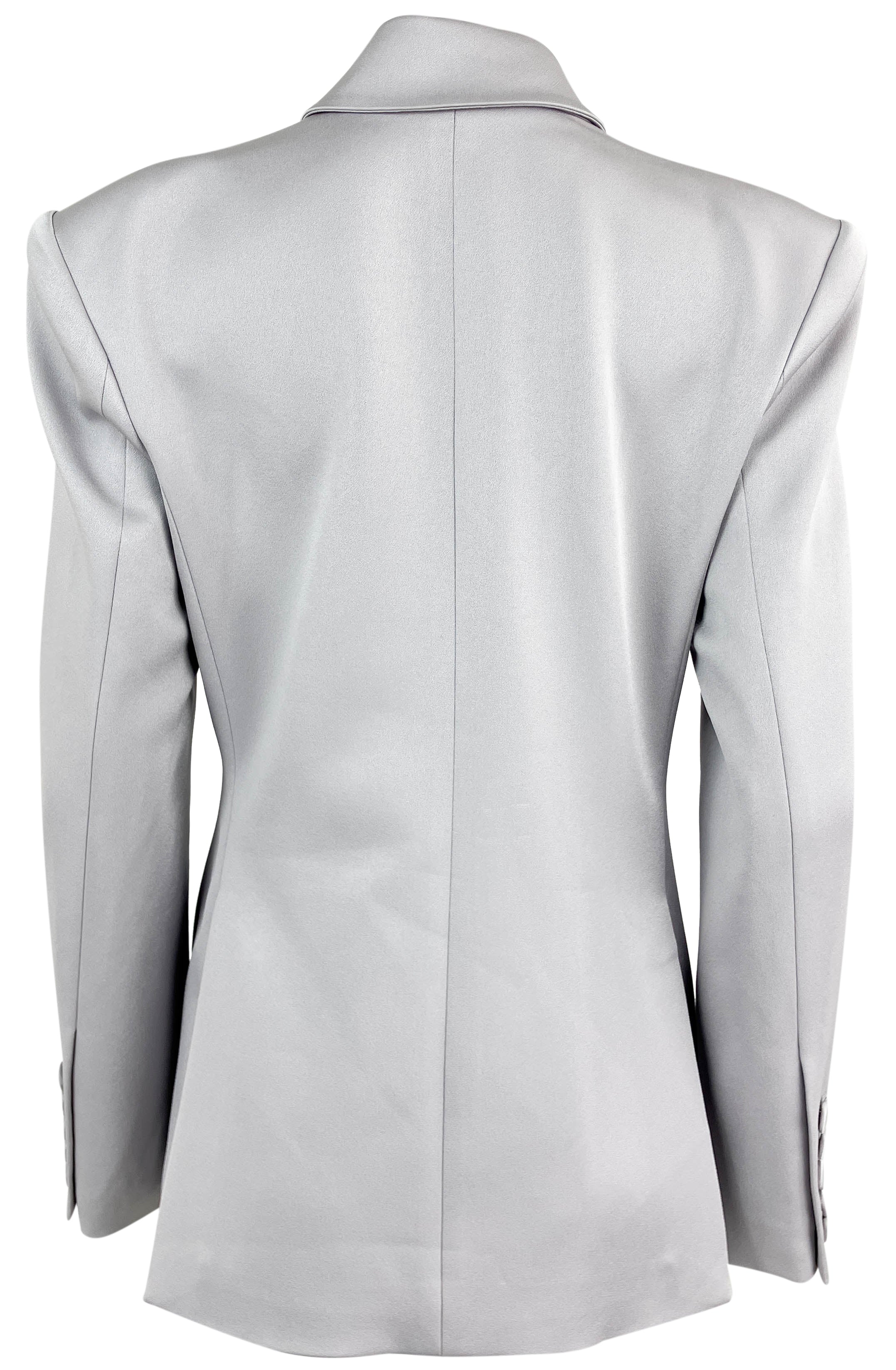 Alex Perry Single-Breasted Satin Crepe Jacket in Silver 2 Alex Perry Single-Breasted Satin Crepe Jacket in Silver