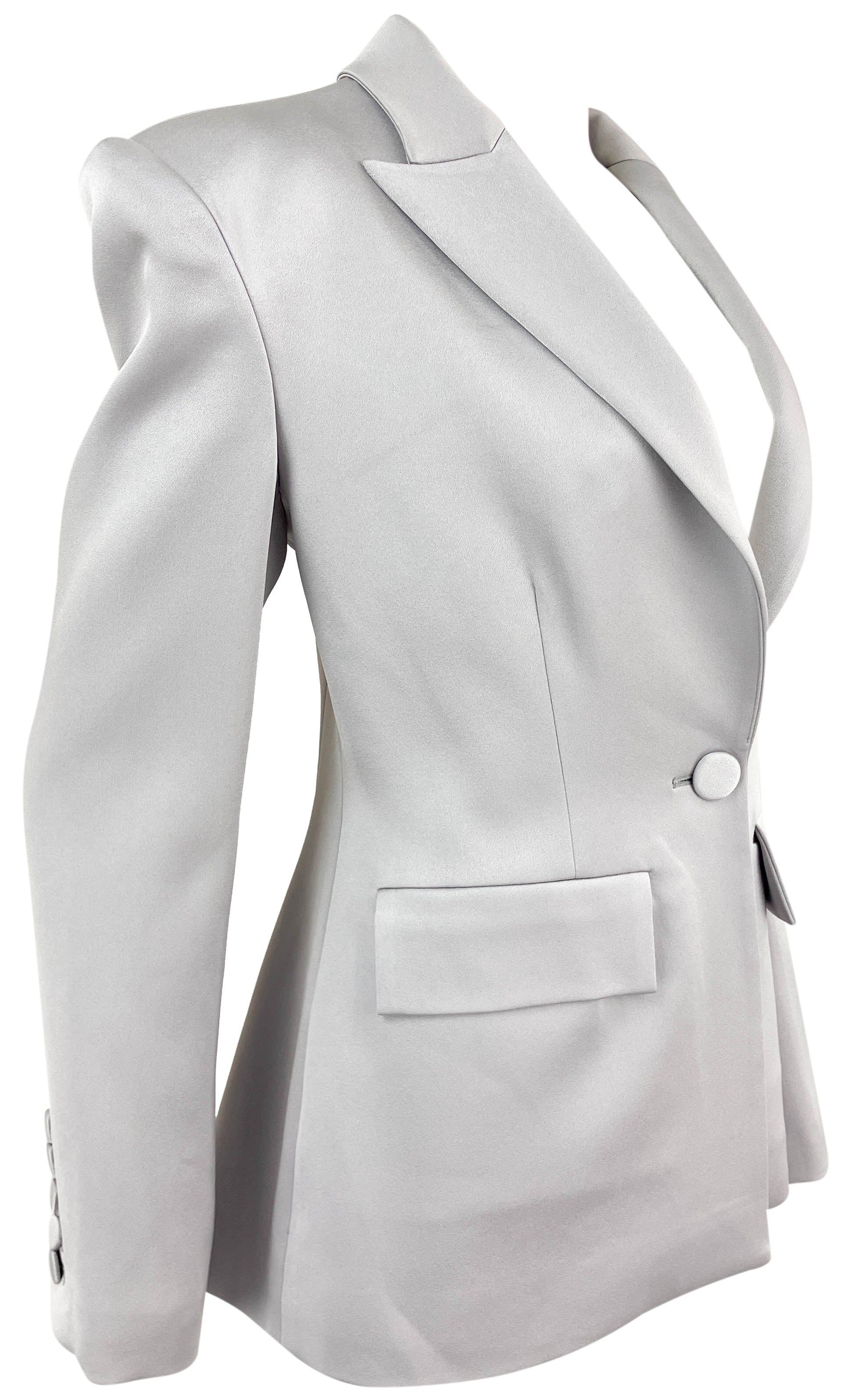 Alex Perry Single-Breasted Satin Crepe Jacket in Silver 3 Alex Perry Single-Breasted Satin Crepe Jacket in Silver