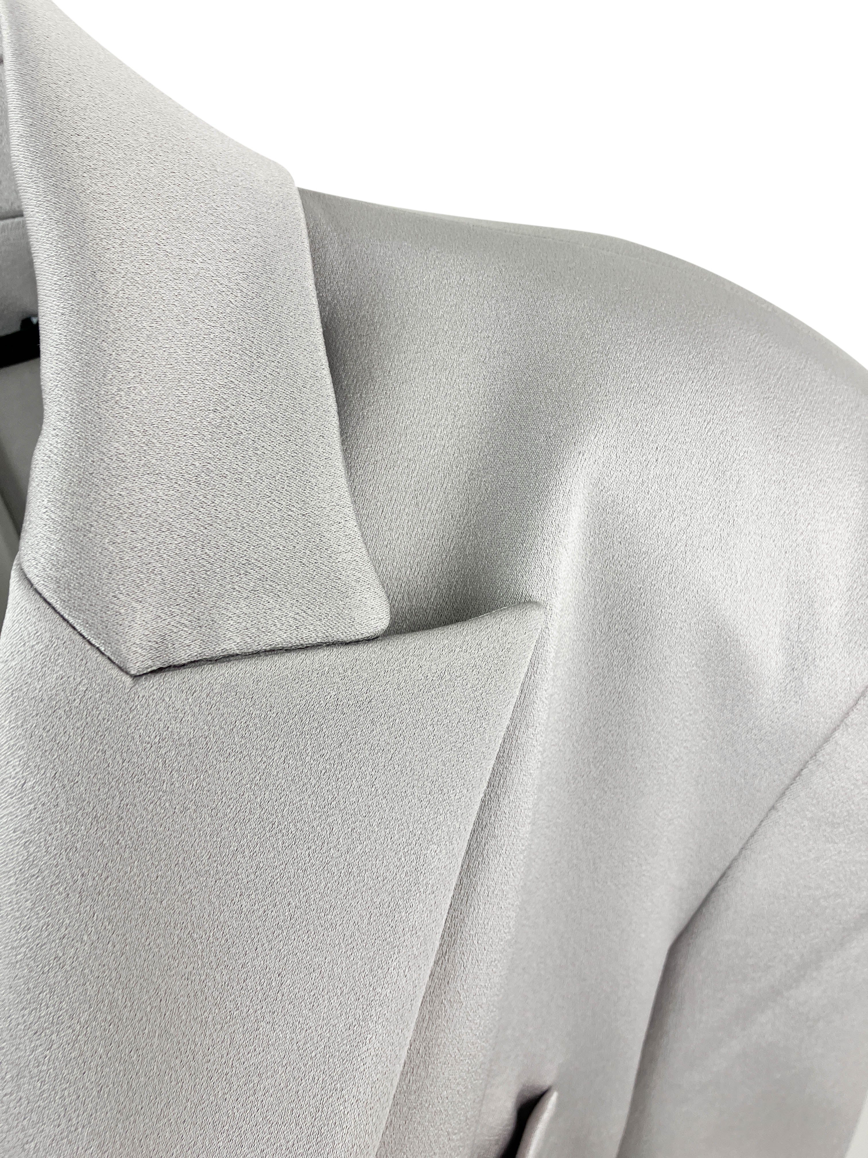 Alex Perry Single-Breasted Satin Crepe Jacket in Silver 4 Alex Perry Single-Breasted Satin Crepe Jacket in Silver
