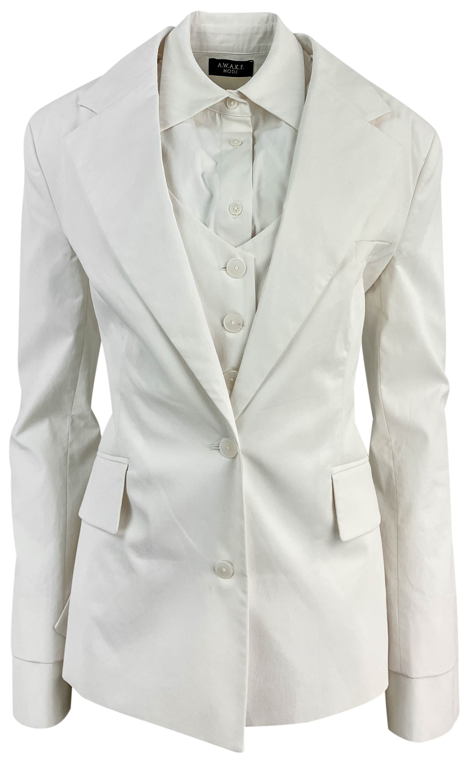 A.W.A.K.E. MODE Backless Layered Cotton Jacket in White