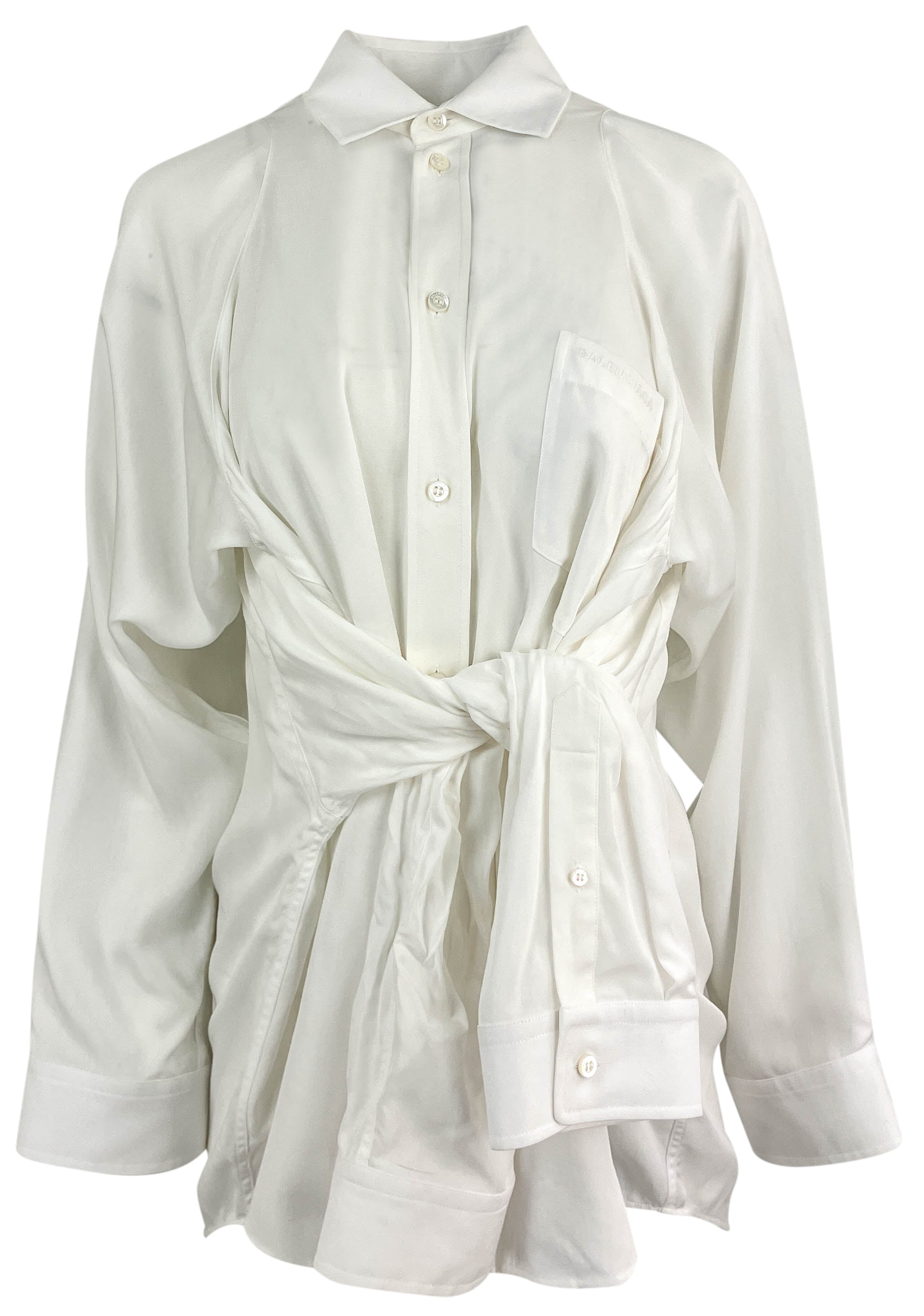 Balenciaga Knotted Button Up Shirt in White 4 Balenciaga Knotted Button Up Shirt in White