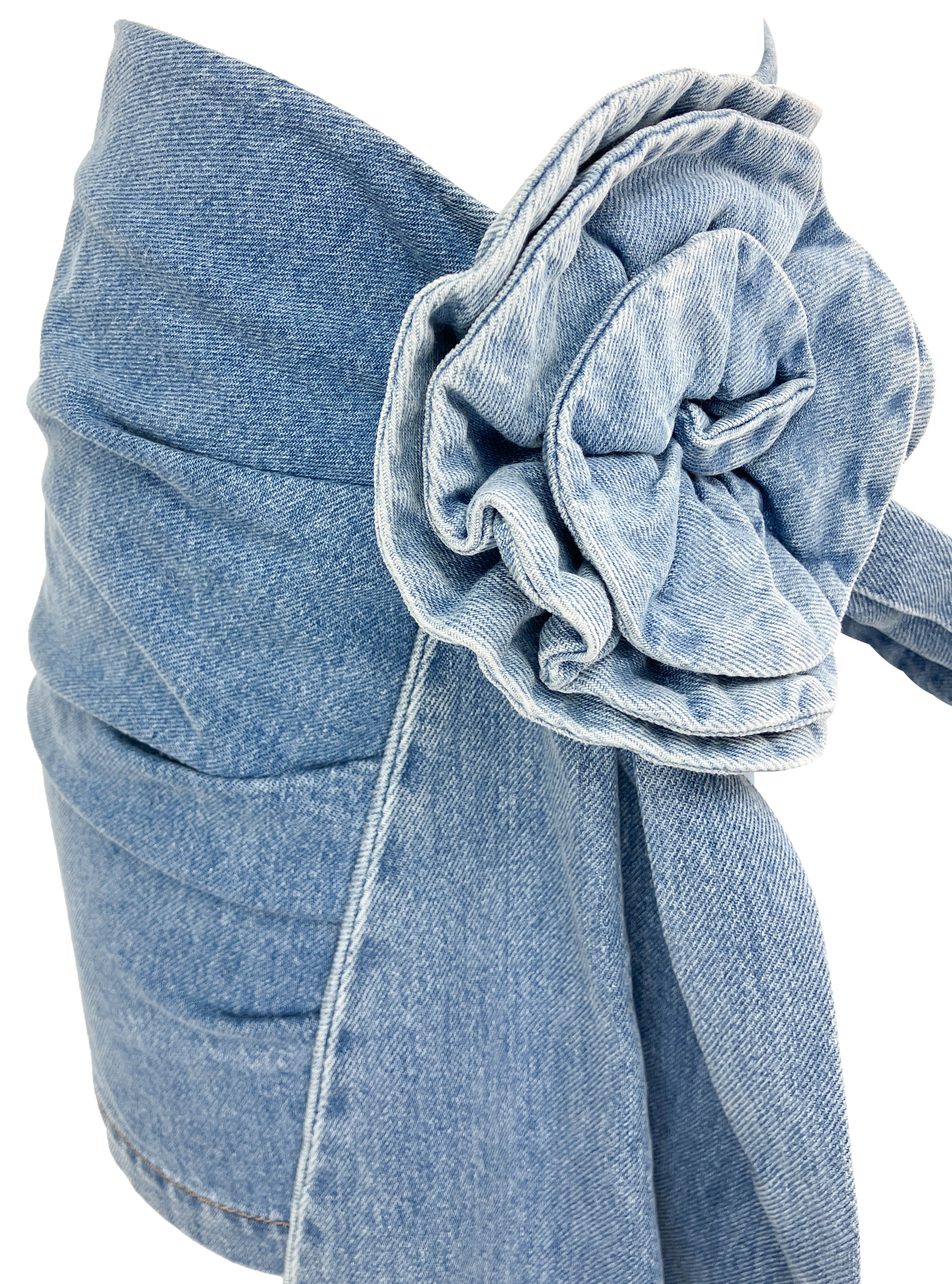 Magda Butrym Denim Mini Skirt with Flower Detail in Blue