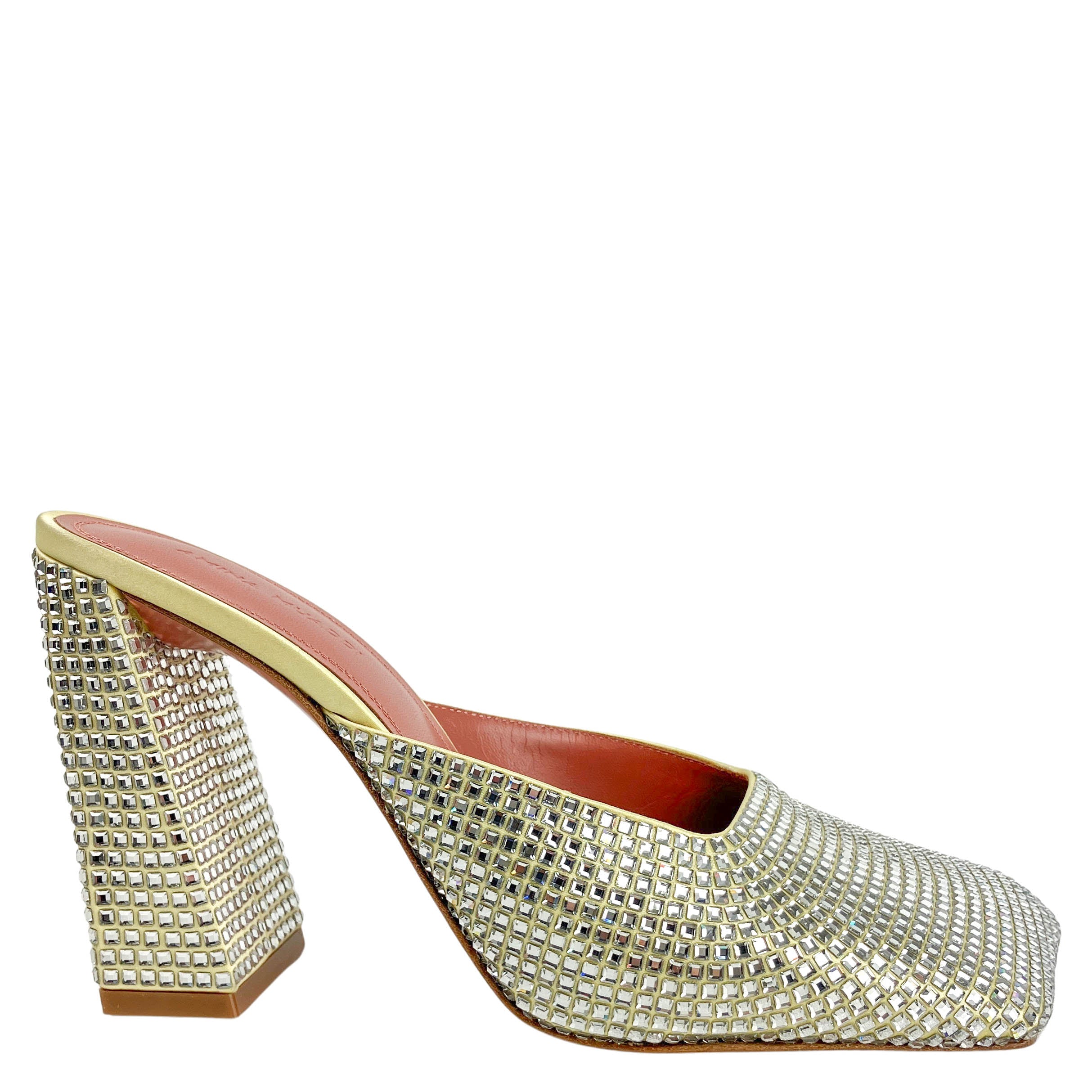 Amina Muaddi Charlotte Crystal Mules in Satin Butter