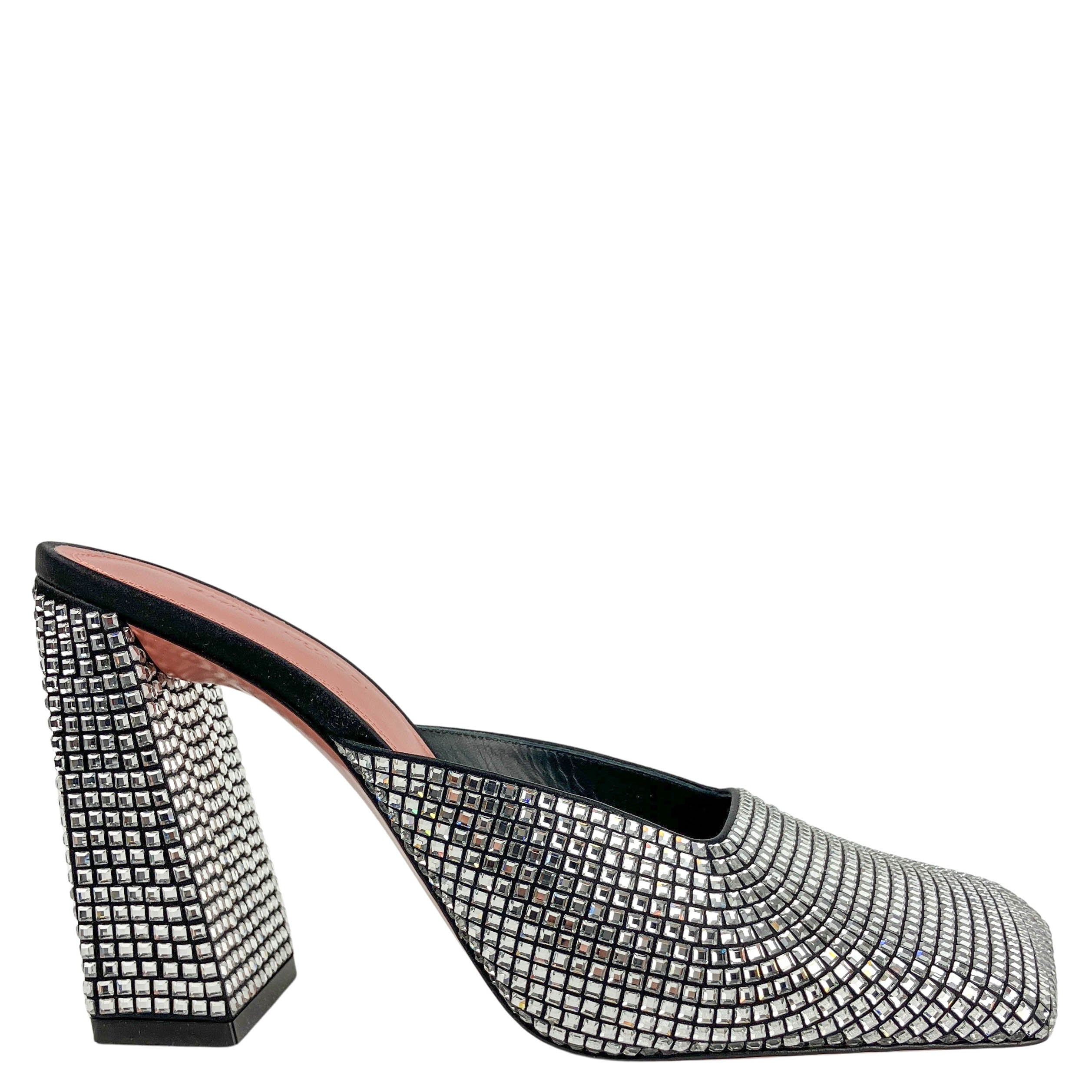 Amina Muaddi Charlotte Crystal Mules in Satin Black