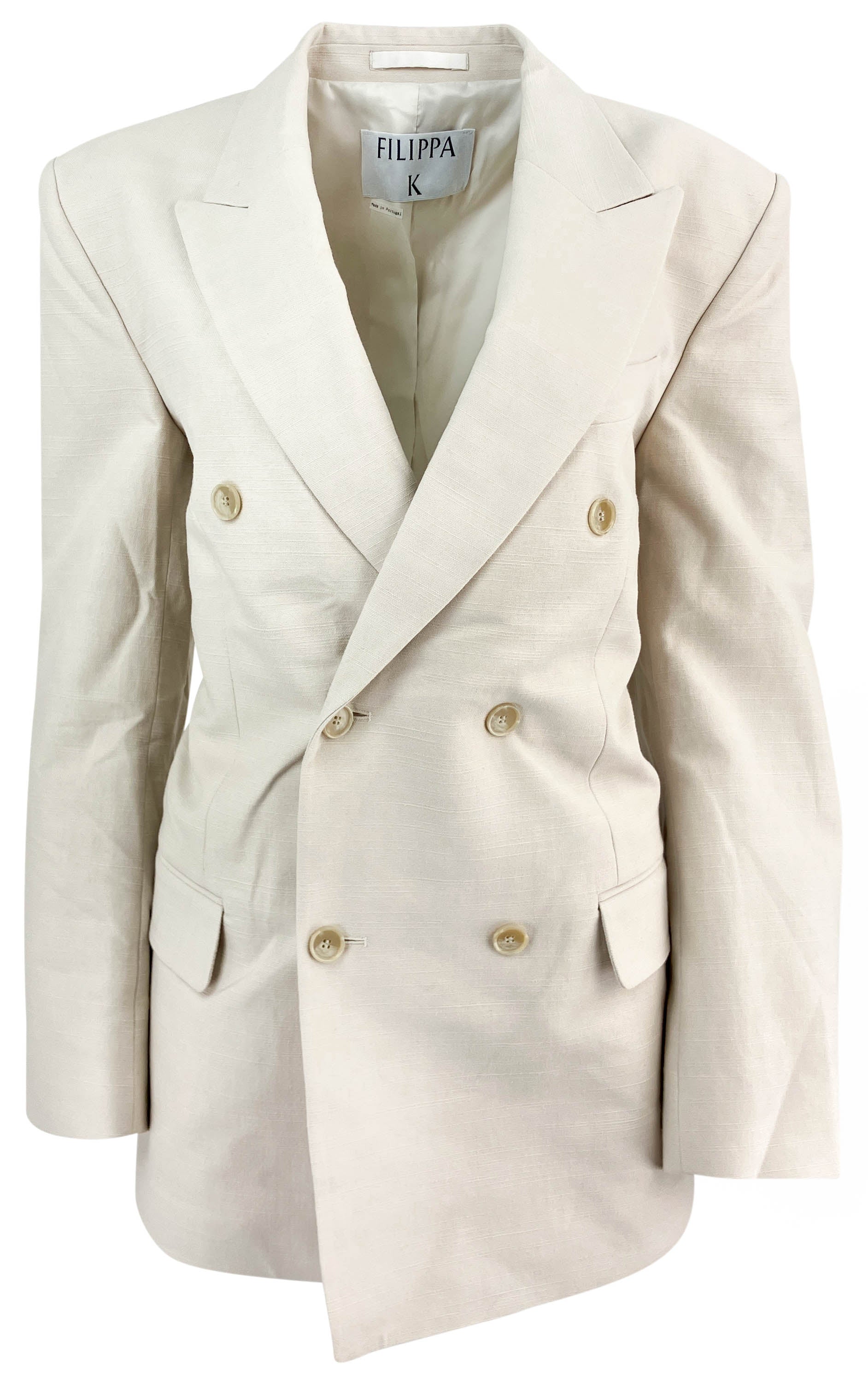 Filippa K Double Breasted Cotton Linen Blazer in Beige
