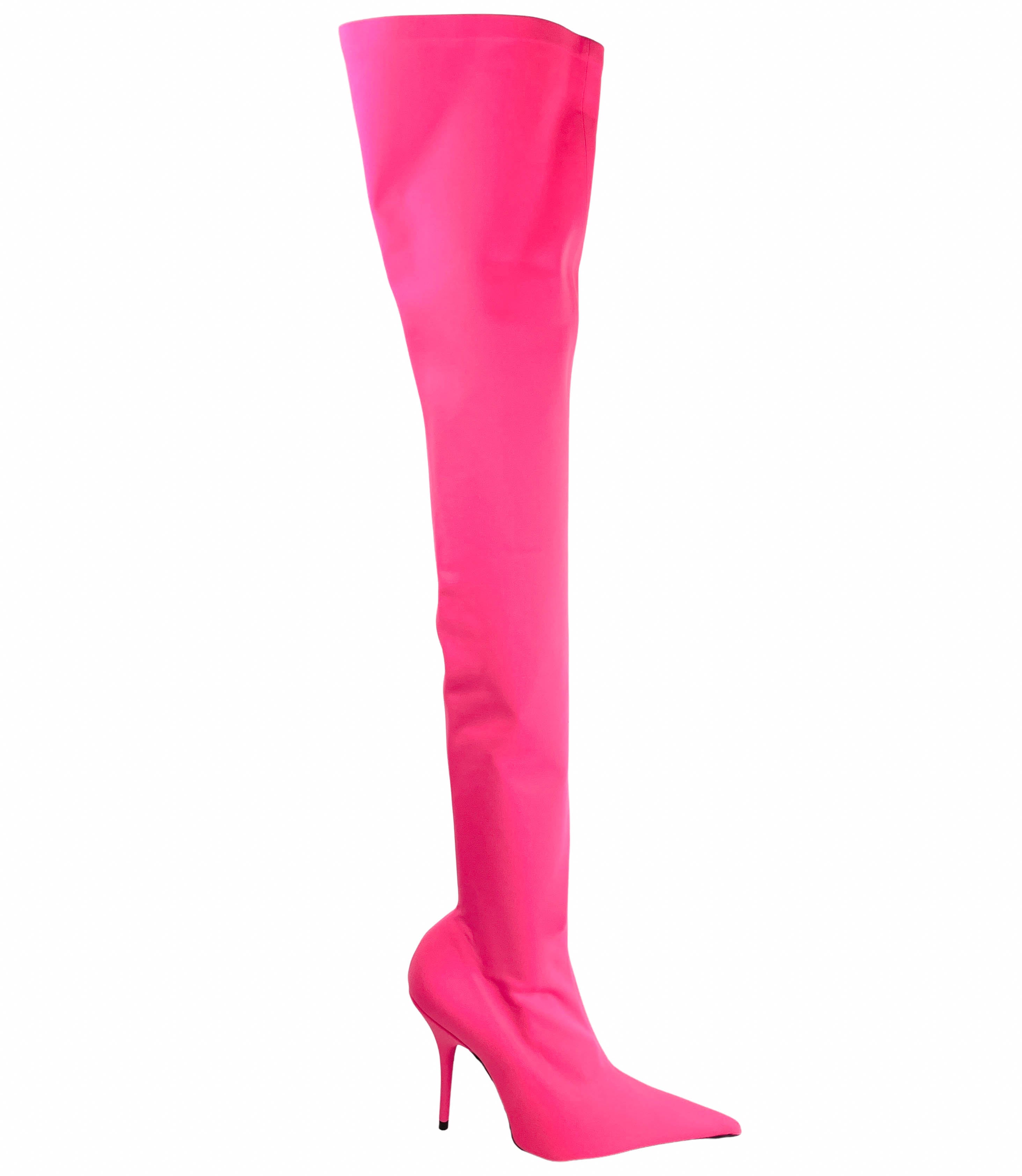 Balenciaga Knife Jersey Over The Knee Boots in Fluorescent Pink