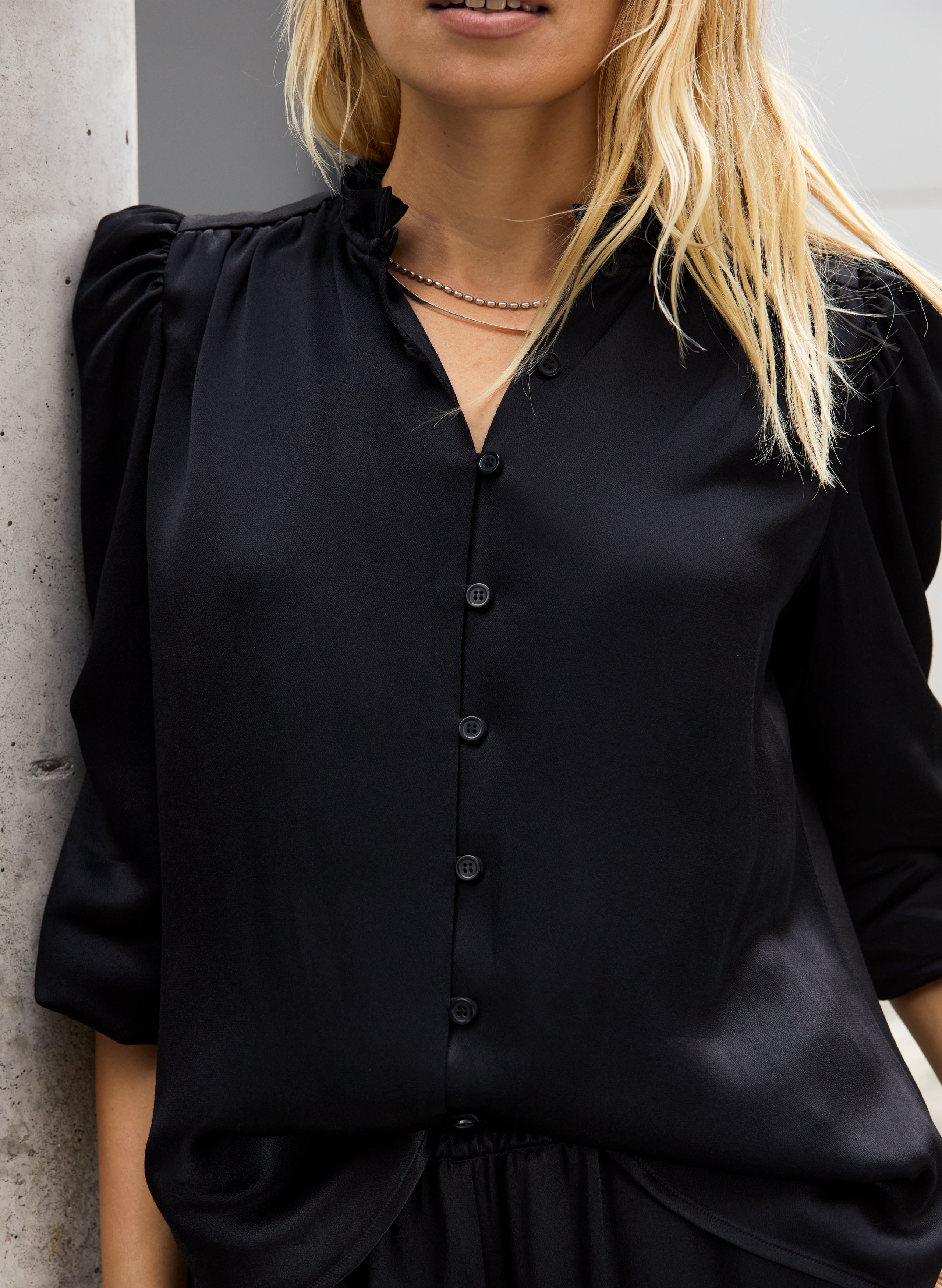 Evelyn Satin Frill Neck Blouse 3 Evelyn Satin Frill Neck Blouse