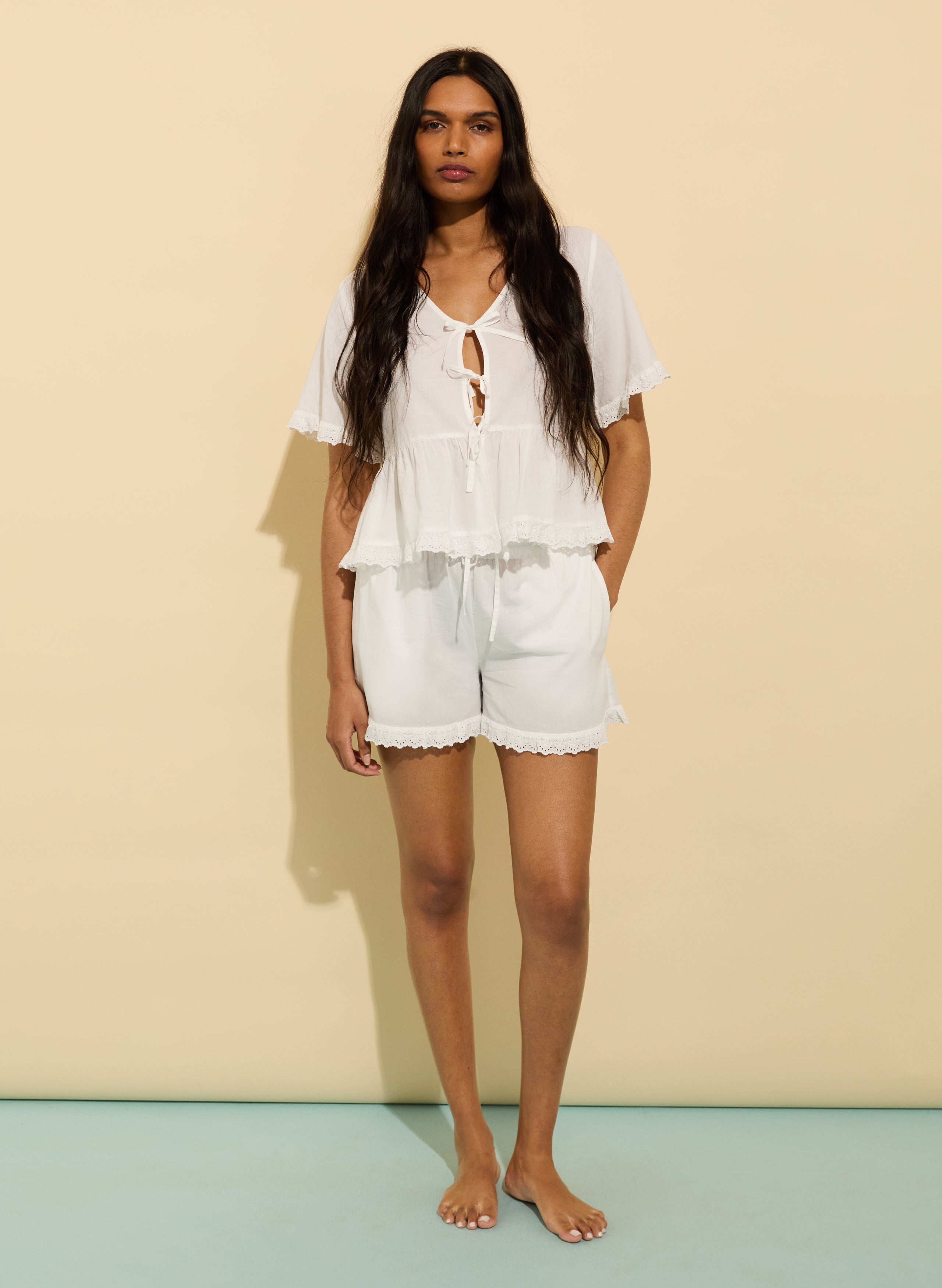 Leona Organic Cotton Broderie Detail Pyjama Shorts