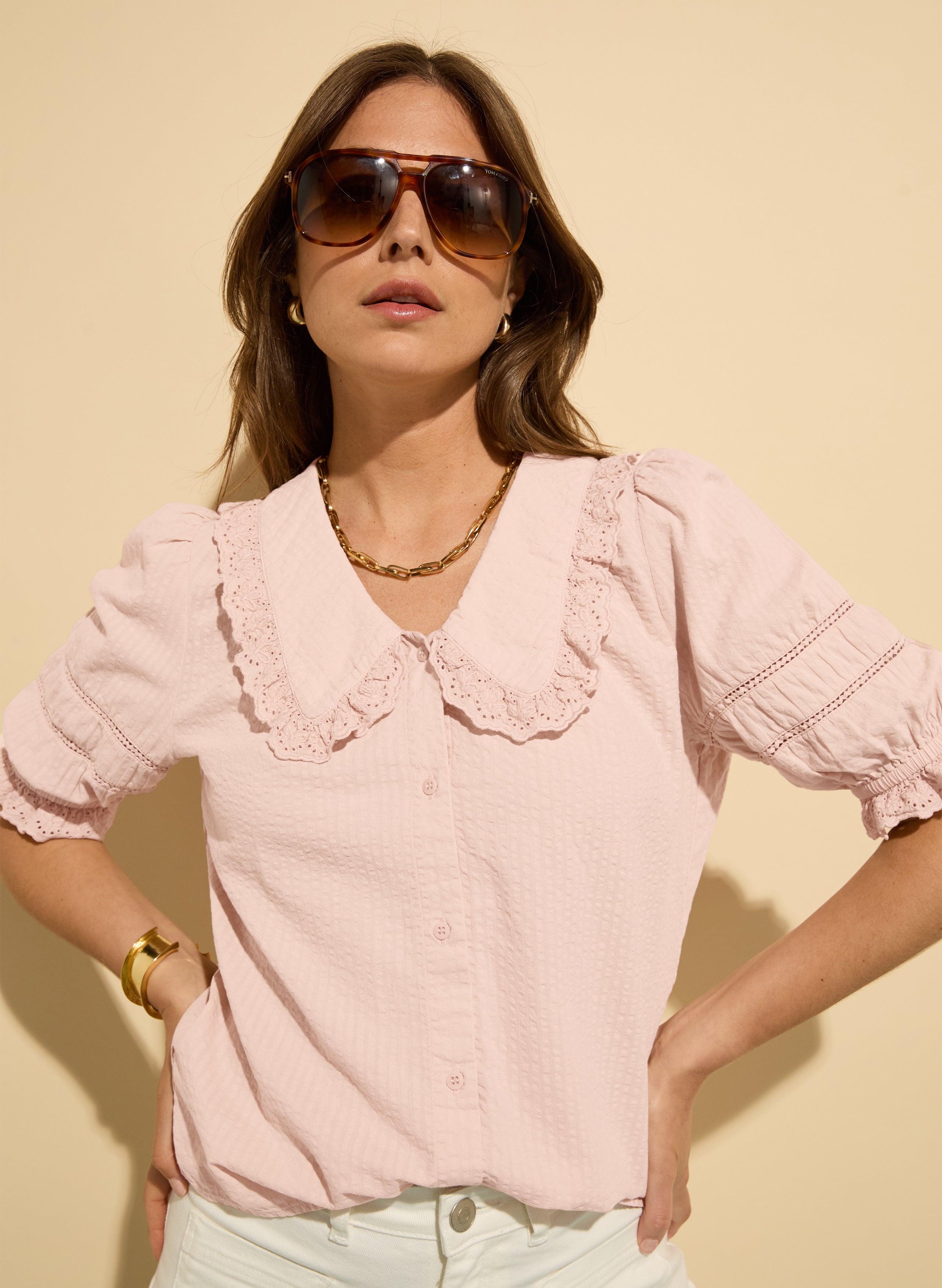 Marti Organic Cotton Broderie Detail Blouse