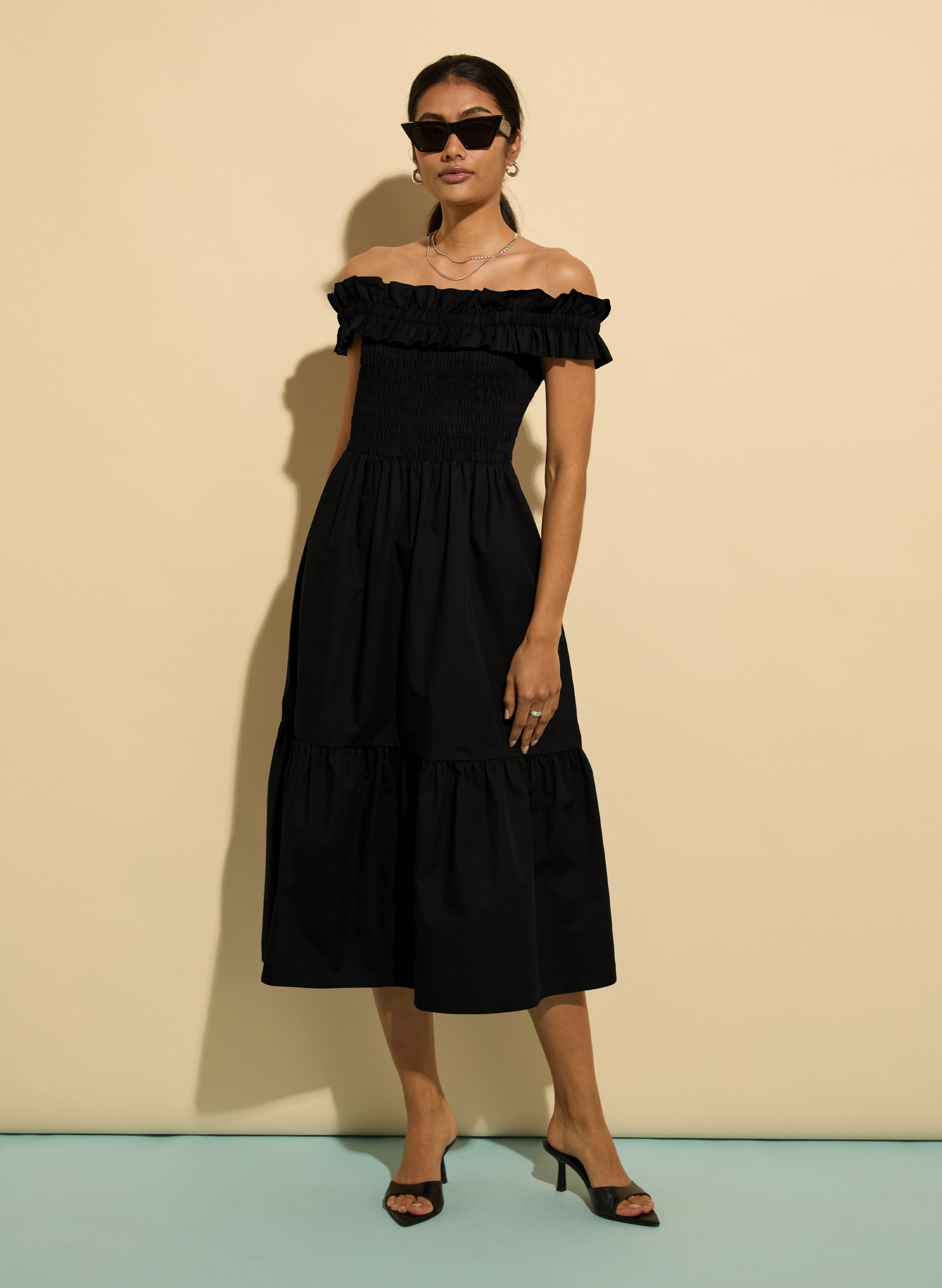 Rafaella Organic Cotton Off Shoulder Midi Dress