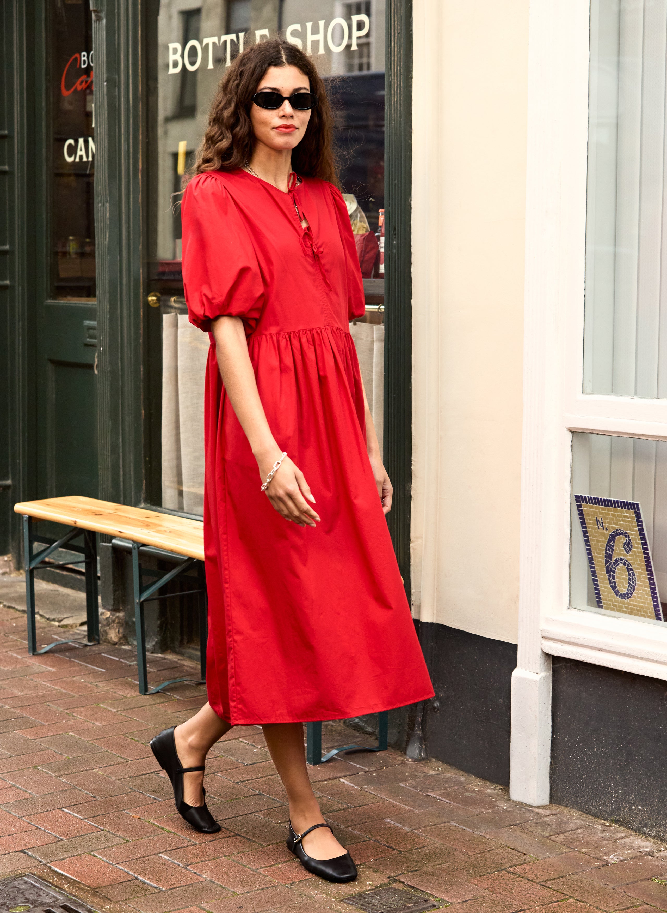 Rose Organic Cotton Tie Midi Dress 1 RENT - Rose Organic Cotton Tie Midi Dress